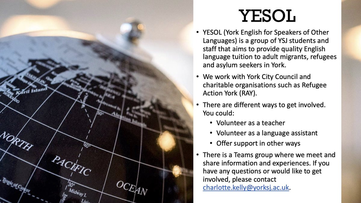 Char_Kelly99's tweet photo. If anyone is interested in TESOL teaching to adults then #YESOL is the volunteering project for you! A rewarding opportunity helping local adult migrants, refugees and asylum seekers in York with their English tuition. DM me for more info and to sign up! ๐ @YSJLangLing https://t.co/1w1Mb3Iy1a