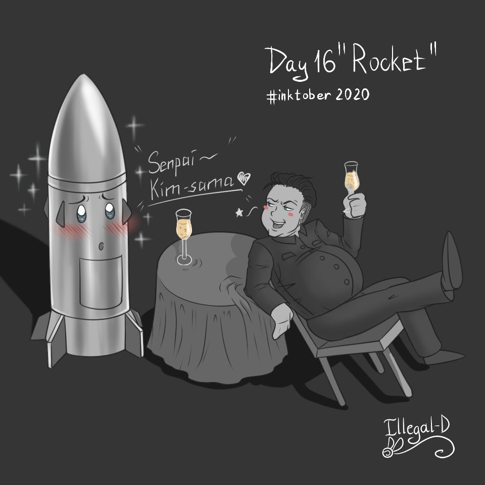 #Inktober Day 16: Rocket 🚀
"You know Rocket-chan, I'm very impressed with the latest test. Your abilities to even reach a very far places deserve a toast."#KimJongUn #inktober2020 #inktoberrocket https://t.co/kcAt1RMRaU