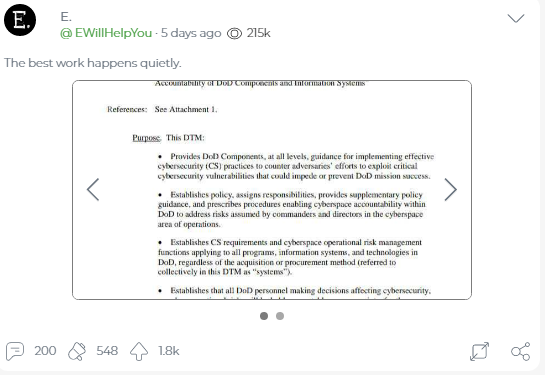 11. Tweets a DOD document on cyberspace accountability...