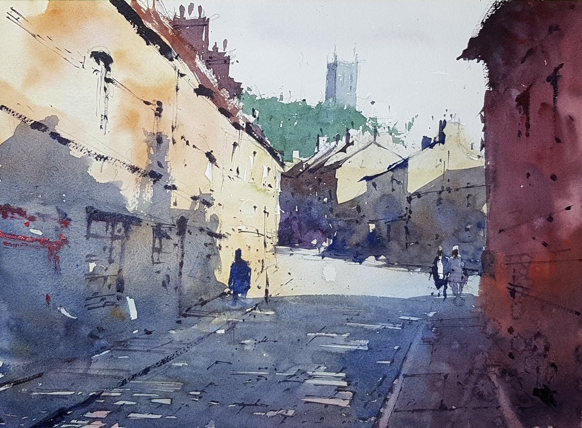 #watercolour of #lincoln from a workshop I ran last week.  Tricky perspective getting the 'uphill' in the distance

#stcmill