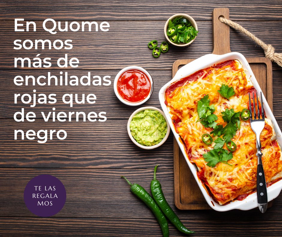 Quome_es's tweet photo. ¡Te regalamos las auténticas enchiladas rojas mexicanas con tu próximo pedido Quome!
👩‍🍳 Nos preparas en sólo 40 minutos, sin complicarte, y pasas un día picantón en lugar de un viernes negro 🌶
Tranquil@, el picante es opcional
#BlackFriday  
https://t.co/9ku5GrUcEy https://t.co/61WOjuPxlI