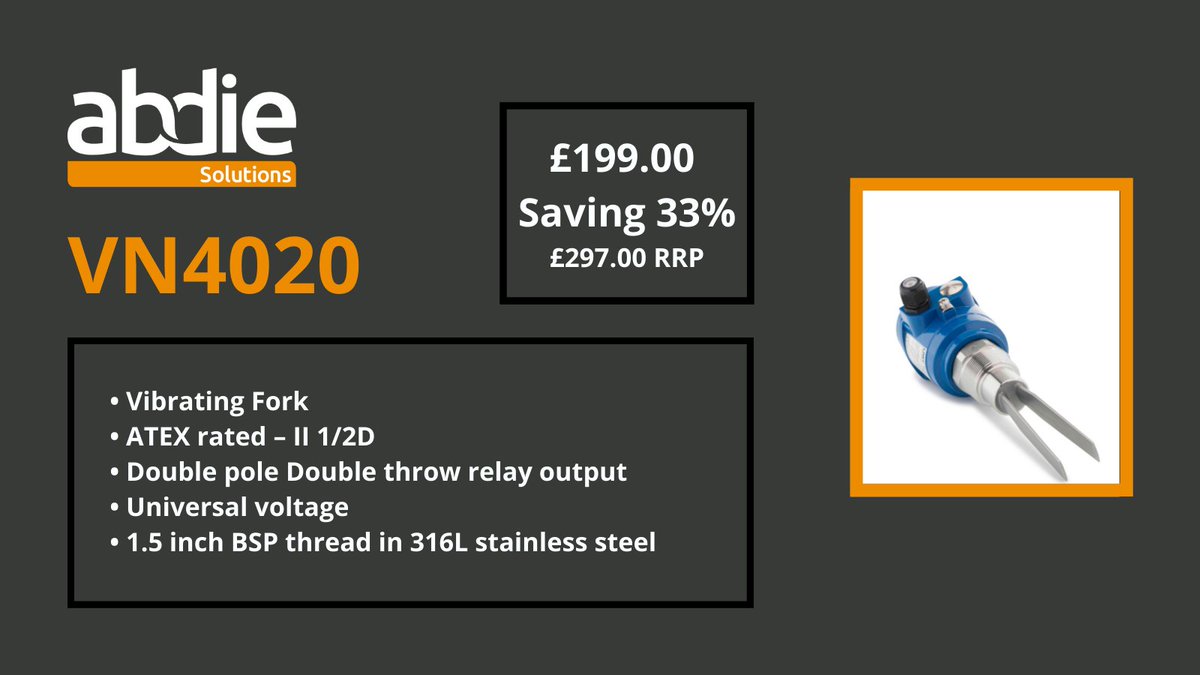 AbdieSolutions's tweet image. This VN4020 vibrating fork is only £199, saving 33%
View the rest of our sale items via; ow.ly/r8J850CpZru
#uwt #levelcontrols #blackfridaysale