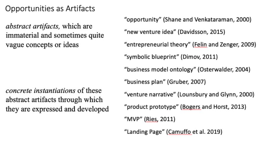In line with design theory, we also describe how entrepreneurial artifacts exist on a spectrum ranging from vague and abstract ideas to the gradually more concrete and material artifacts used to drive the design process in the face of uncertainty. (7/18)