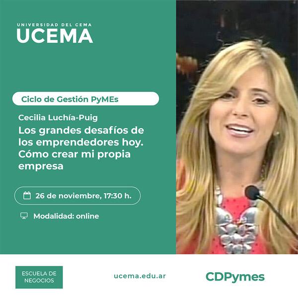 #WEBINAR | Los grandes desafíos de los #emprendedores hoy 👉 Cómo crear mi propia empresa

✔️ Organiza <a href="/UCEMA_edu/">UCEMA</a>
🗓️ Será el jueves 26 noviembre a las 17:30
🎙️ Estará a cargo de <a href="/CeciLuchiaPuig/">Cecilia Luchia Puig</a>

🌐 + INFO e inscripciones en ow.ly/VdJB50CskCZ