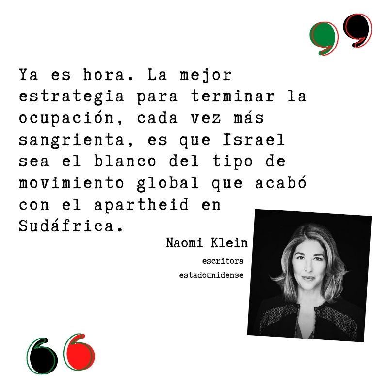 La eescritora activista @NaomiAKlein  apoya el #boicotacadémico a Israel: “La mejor estrategia para terminar la ocupación … es el tipo de movimiento global que acabó con el apartheid en Sudáfrica.”
Apoya la campaña: bdscolombia.org/academico
#AcadémicxsPorPalestina