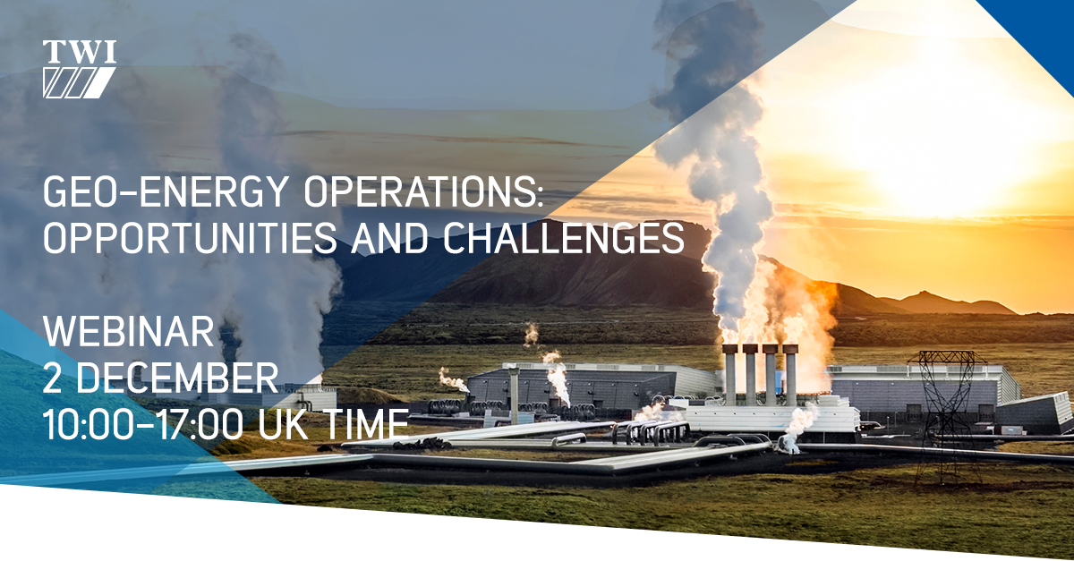 TWI_Ltd's tweet photo. We would like to invite you to our ‘Geo-Energy Operations: Opportunities and Challenges’ webinar on 2 December.

Discover more and register: https://t.co/C3y7Njj4ik

#CleanEnergy #GeoEnergy #geothermal #GeothermalEnergy #H2020 https://t.co/2uqfiahgdL