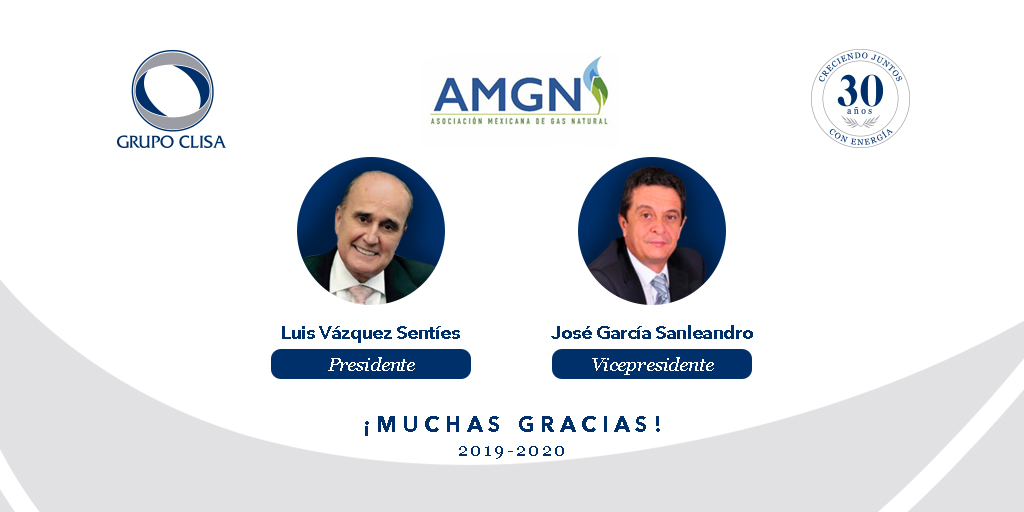 GRUPO_CLISA's tweet photo. Agradecemos a Luis Vázquez y José García Sanleandro por su excelente participación como Presidente y Vicepresidente de la Asociación Mexicana de Gas Natural (@AMGNMx) durante el periodo 2019 y 2020 ¡Gran trabajo!. https://t.co/tAMLh1FVIZ