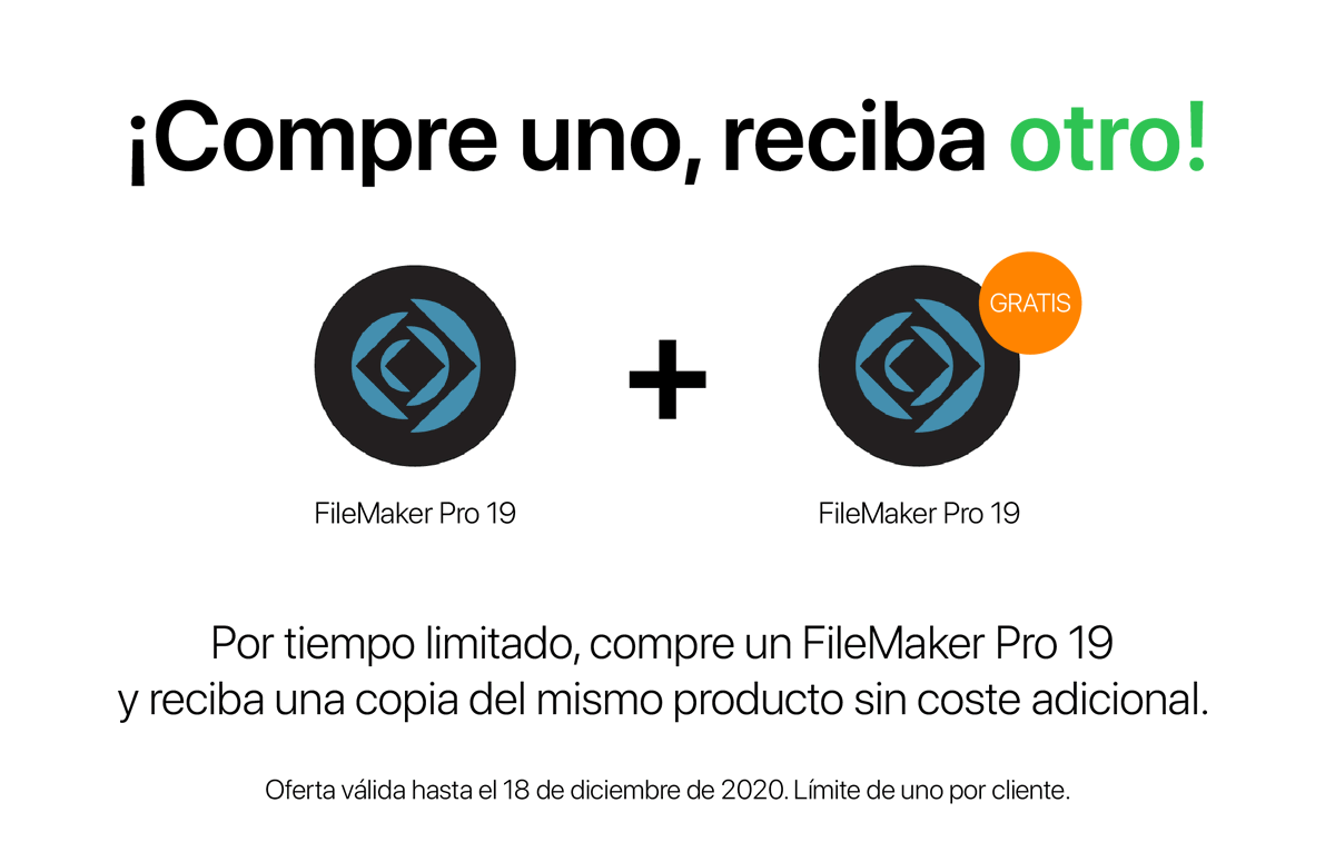 es_claris's tweet photo. ¡Obtenga 2 por 1 en compras individuales de FileMaker Pro 19! Por tiempo limitado, por la compra de un FileMaker Pro 19, obtenga una copia del mismo producto sin costo adicional. Más información: https://t.co/OvHrNAPnyc
#BOGO #Claris #promotion #FileMaker #deal #tech #developer https://t.co/EJrwFgICA7