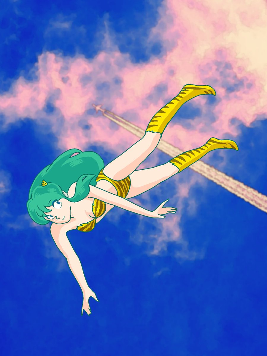 desu_asa's tweet photo. Inspired by aircraft painting the sky... 空に描かれる飛行機雲を見てふと・・・ #UruseiYatsura #LumInvader #shecanfly #freedom #うる星やつら #ラムちゃん #空を飛べる #自由がある https://t.co/H6QcTeDDu4