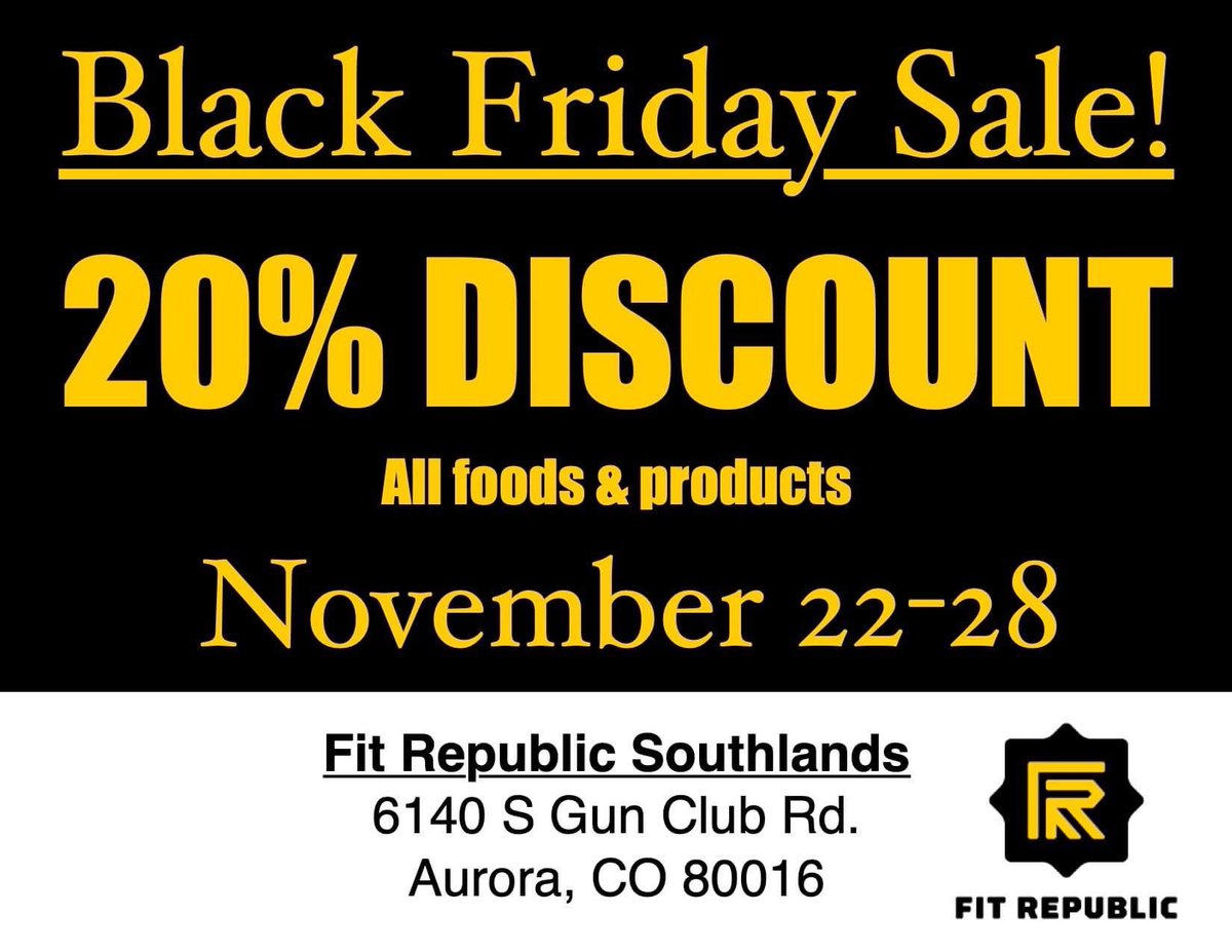 FitSouthlands's tweet photo. Come by this week November 22-28! 20%OFF! #fittfaction #fitness #supplements #BlackFridayDeals #kyleandtrevsexcellentadventure #healthylifestyle #Thanksgiving2020 https://t.co/Ocbp4w3bIZ