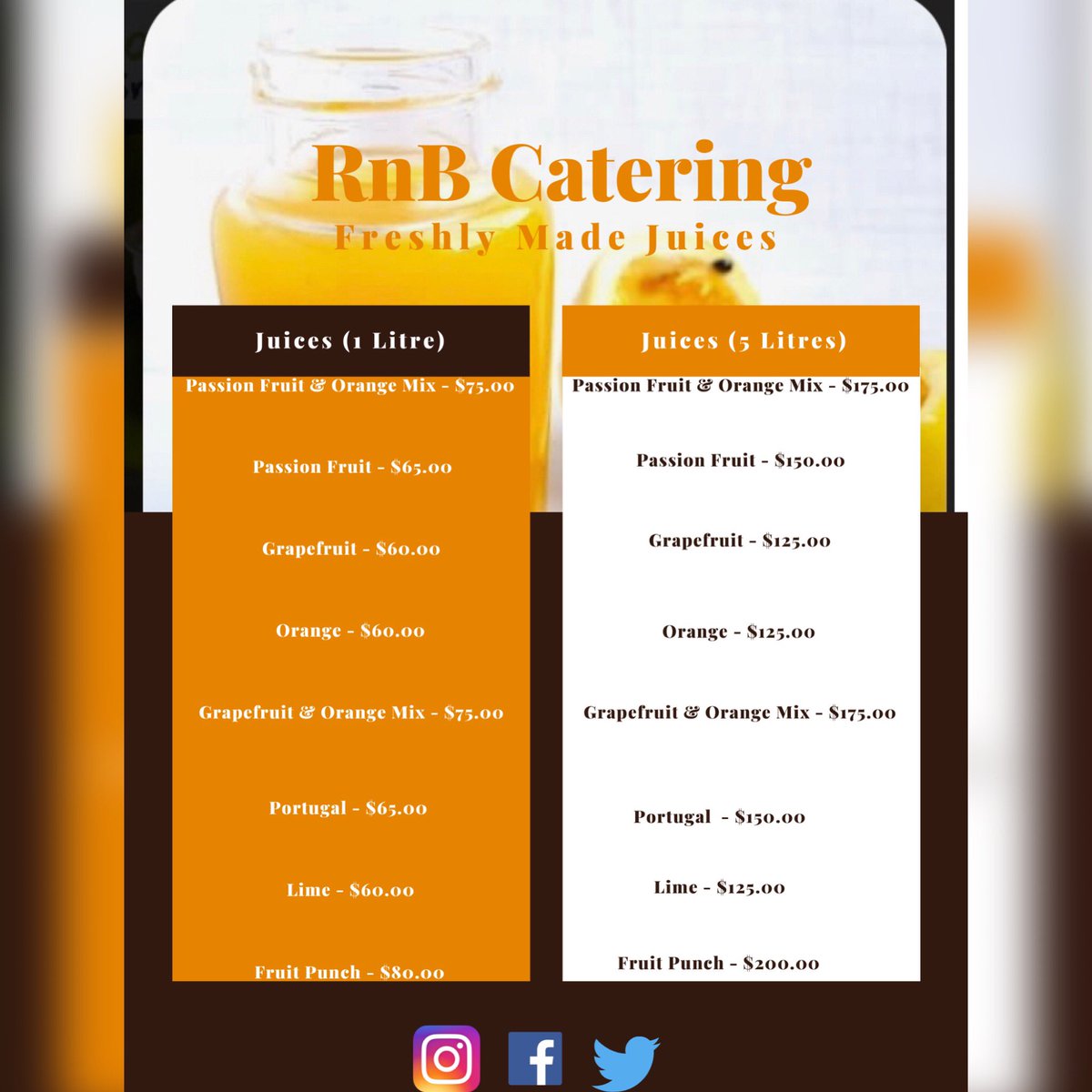 CateringRnb's tweet photo. From a hot day to any occasion, even if it’s used for your special potion. We got you covered!!! To place an order for your favorite juice on the list, you can do so via email to rnbcateringtnt@gmail.com. Please also ensure to provide your contact and location for delivery. https://t.co/Nwv5cWCbZm