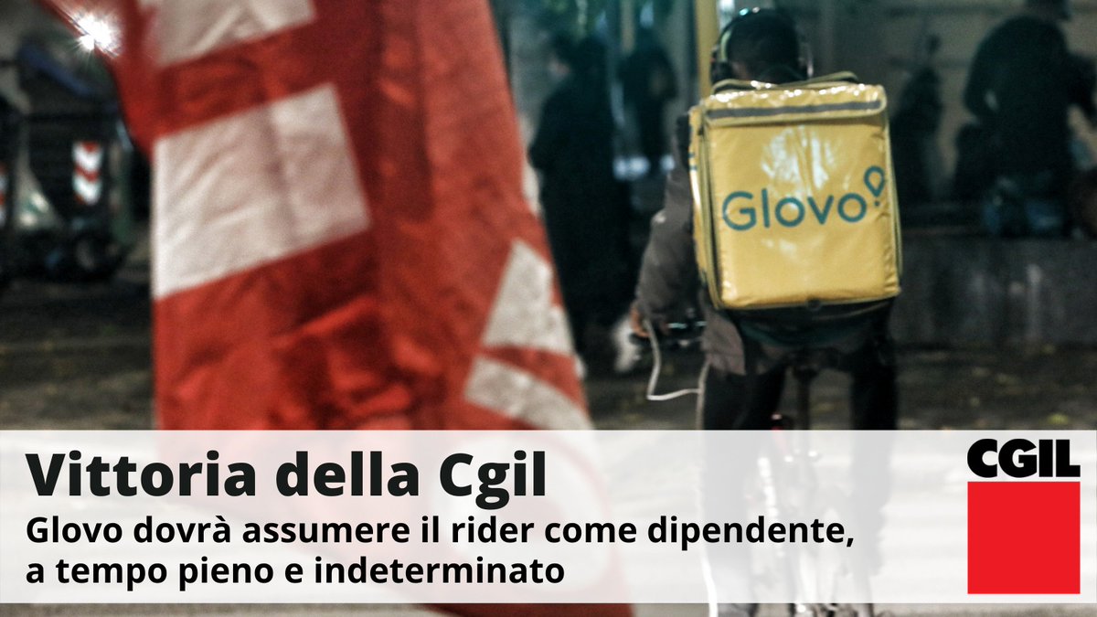 🟥 Per la prima volta in Italia un Tribunale, quello di Palermo, impone a una piattaforma food delivery di riconoscere la subordinazione di un fattorino. Diritti e tutele per i #rider, la Cgil c'è.