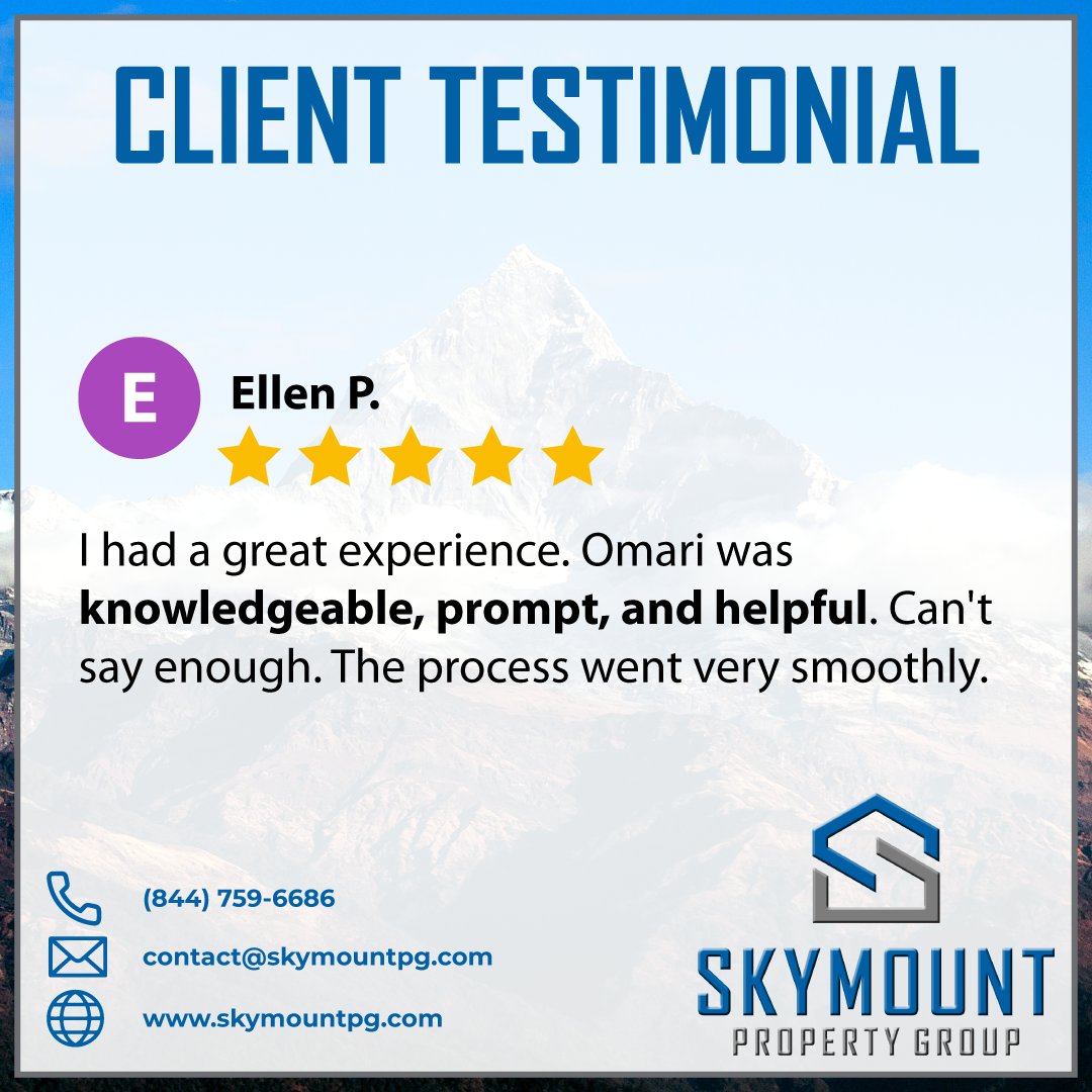 skymount's tweet image. This month is all about being #thankful. For us, that means being able to serve our community! We're grateful that Ellen had a great experience with Omari! Have an experience of your own? Go to g.page/SkymountPG/rev…
#skymount #skymountpg #REI #thisiscle #theland  #neorealestate
