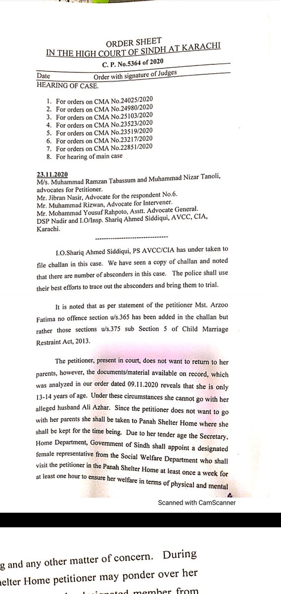 MJibranNasir's tweet photo. #ArzooRaja Case: Copy of Hon' SHC Order: 1. Arzoo sent to shelter home with officer appointed for her physical &amp; mental well being 2. "Ex-Husband" Azhar and his relatives not allowed to meet Arzoo. 3. Offence under 375(5) PPC added in FIR 4. Directions to arrest all absconders https://t.co/oPd8KezryE