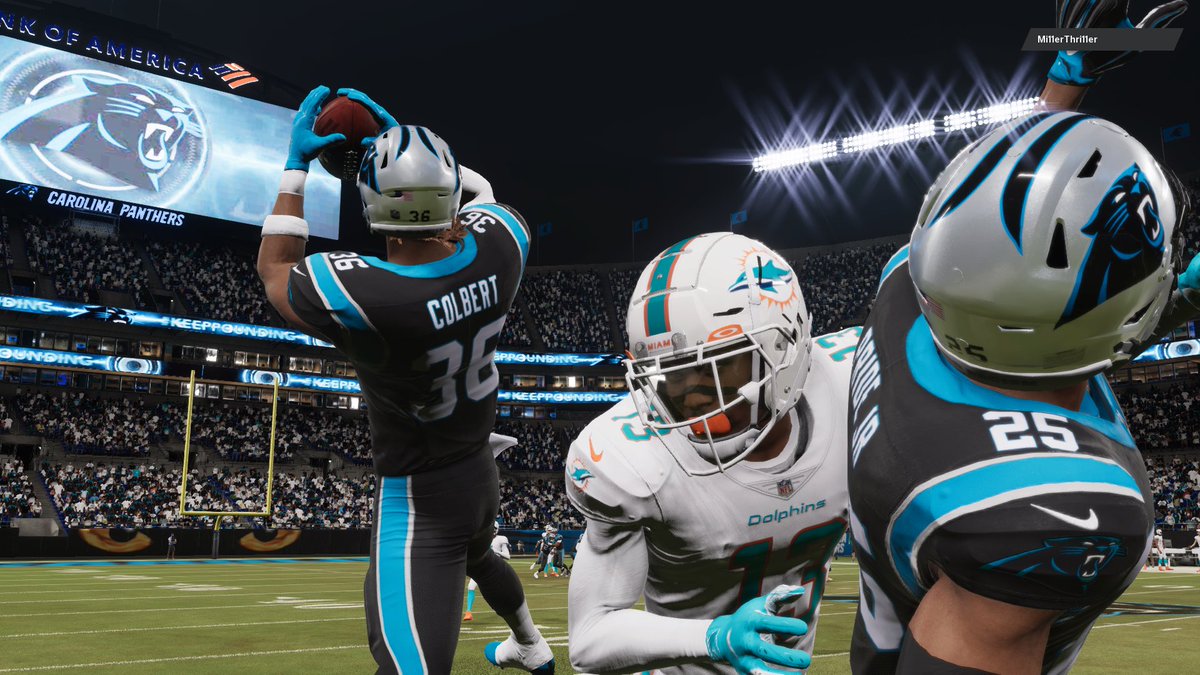 Panthers_MBL's tweet photo. Week 16 || Panthers 28 Dolphins 17

We come away with the W despite being more than doubled on time of possession. Miami had a 17 play drive at one point. Moore and Samuel helped us keep pace and a pick six by Westry gave us the lead for good. https://t.co/3bAnJyrpri