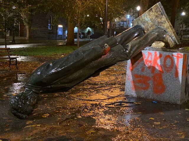 “The first statue that got pulled down was Teddy Roosevelt on a horse. I was like, ‘No,’”“I felt conflicted for a minute when they were putting the chains up on it,” Molina said. “And then I was fine because this country has been terrible to the native people.”