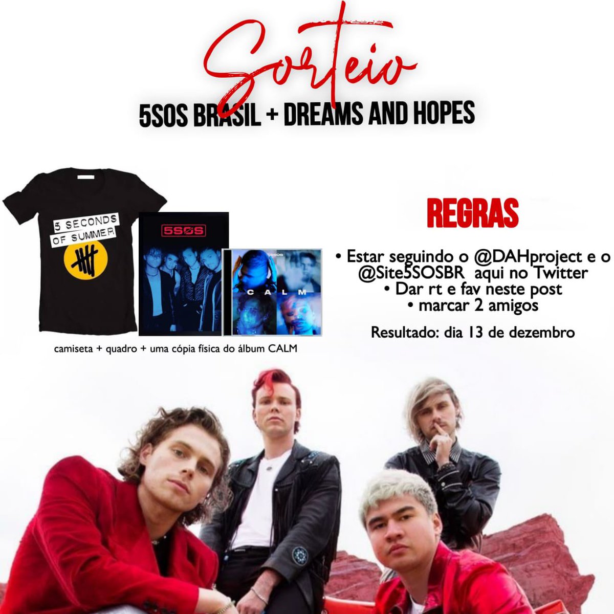 Site5SOSBR's tweet photo. ✨ SORTEIO EM PARCEIRA COM @DAHproject ✨

Quer ganhar uma linda camisa da banda, um quadro e uma cópia do CALM? Agora é sua chance! 

Siga as regras do banner e boa sorte, FAM! 💖 https://t.co/AUhagh3bXA