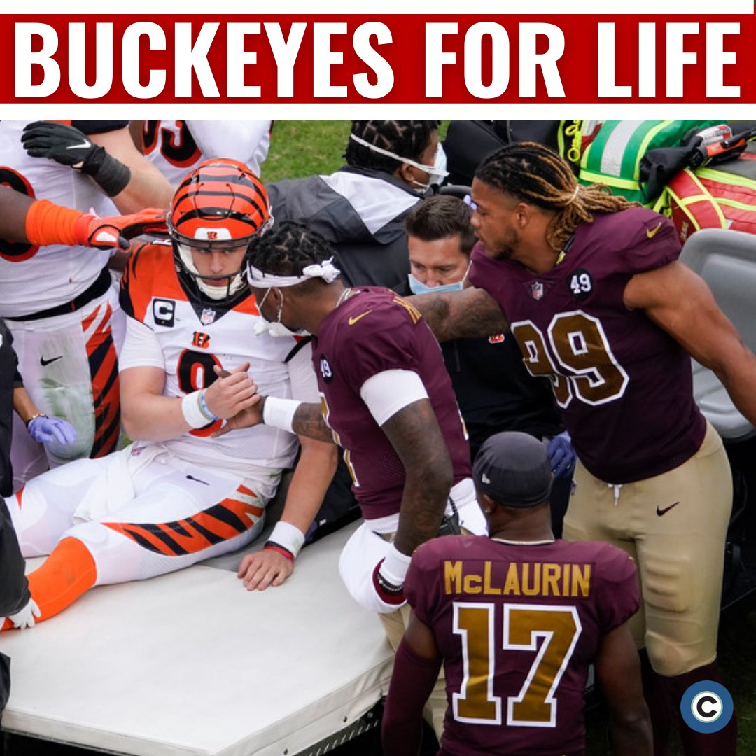 As 'Carmen Ohio' so eloquently says, "Time and change will surely show, how firm thy friendship, Ohio." Joe Burrow's former Ohio State teammates Dwayne Haskins, Terry McLaurin and Chase Young were the first to give him love after his season-ending injury on Sunday. Photo: AP.