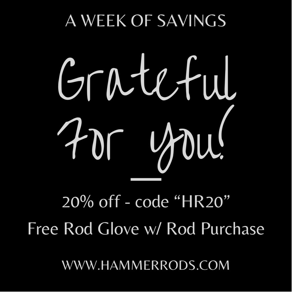 HammerRods's tweet photo. Take advantage of big savings now thru November 30th on all products Hammer. Our way of THANKING you, our valued friends and customers. Happy Thanksgiving! https://t.co/e3gZrQRmJu