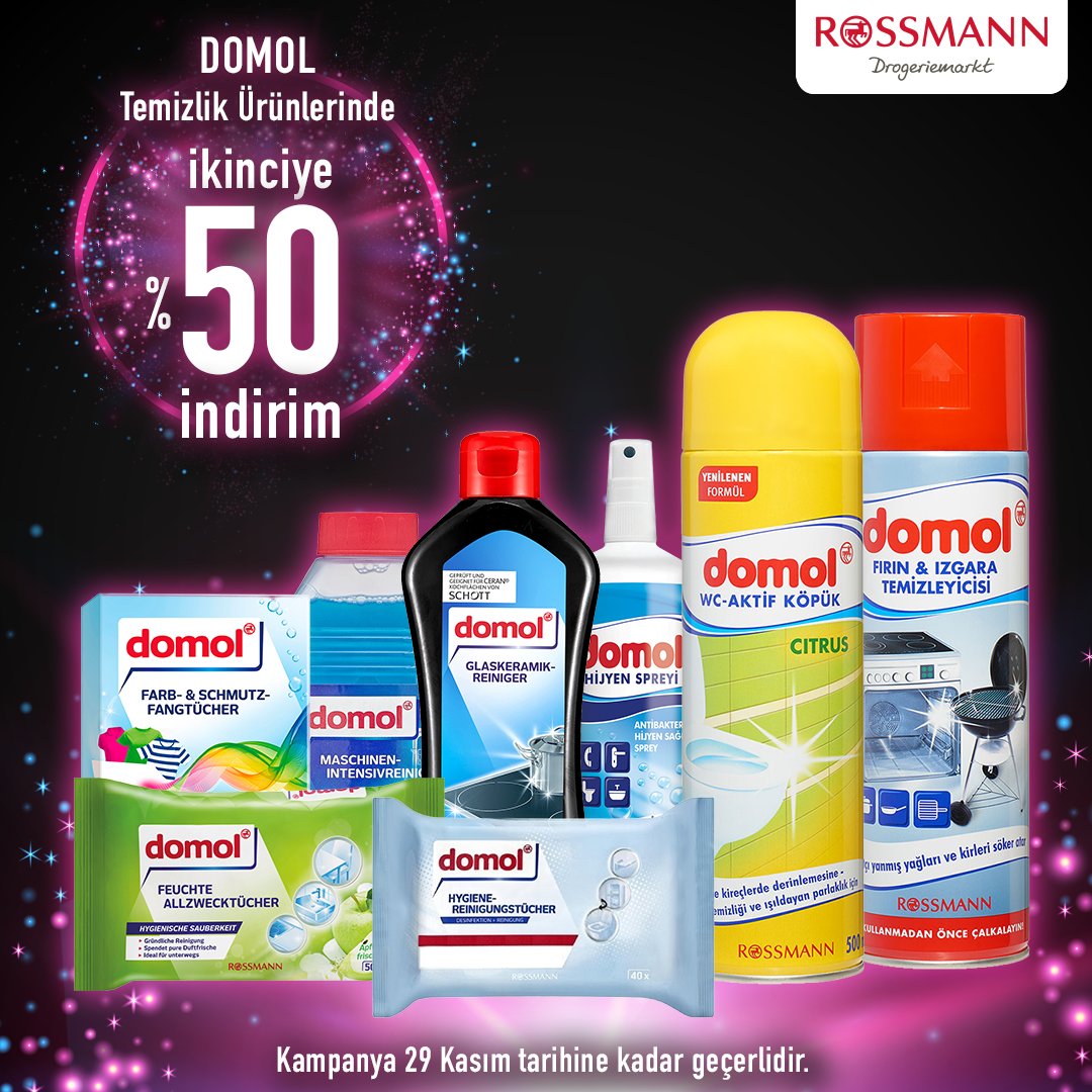 RossmannTurkiye's tweet photo. ✨Işıltılı Cuma✨En sevdiklerinizden ➡️ Domol ve Flink&Sauber temizlik ürünlerinde 2. ürüne %50 indirim fırsatı 23 - 29 Kasım tarihleri arasında Rossmann mağazalarında ve https://t.co/8NE8sNUkn9'de! #Rossmann #Domol #FlinkandSauber #temizlik #indirim https://t.co/Q9rHfrCzme