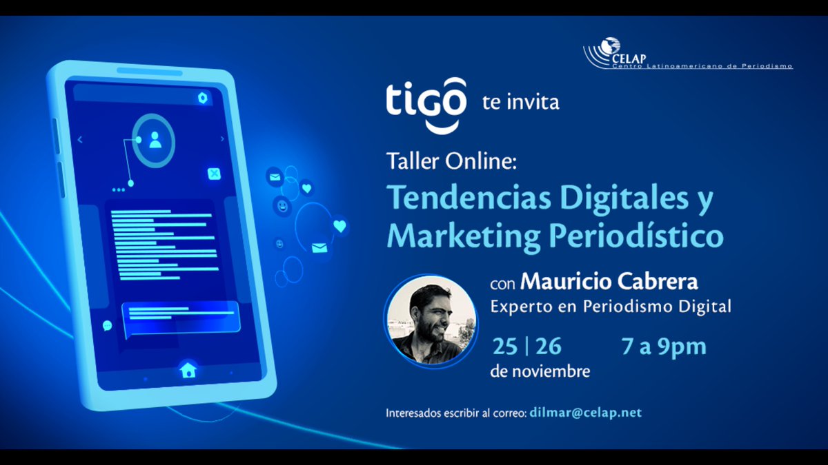 celap1's tweet photo. Atención #Periodistas de #Panamá
@TigoPanama y @celap1 
Invitan al Taller-Online: “Tendencias Digitales y Marketing Periodístico” dictado por el periodista mexicano  @macafut 
Interesados en becas 
👇👇👇👇👇👇👇 https://t.co/Rz3tq8hyb9