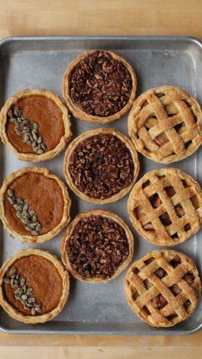PublikKitchen's tweet photo. Carly’s baking small pies this week! Pre-order via our website menu 🥧Pumpkin Pie with Cinnamon Pepitas 🥧Browned Butter Pecan Pie 🥧Apple Chai Pie ⚡️ Pickup Monday thru Wednesday at @PublikCoffee (Avenues) or @publikkitchen 🤎  #publikpastry #smallpies #pielove #itsapublikthing https://t.co/2cU2bB4K8J