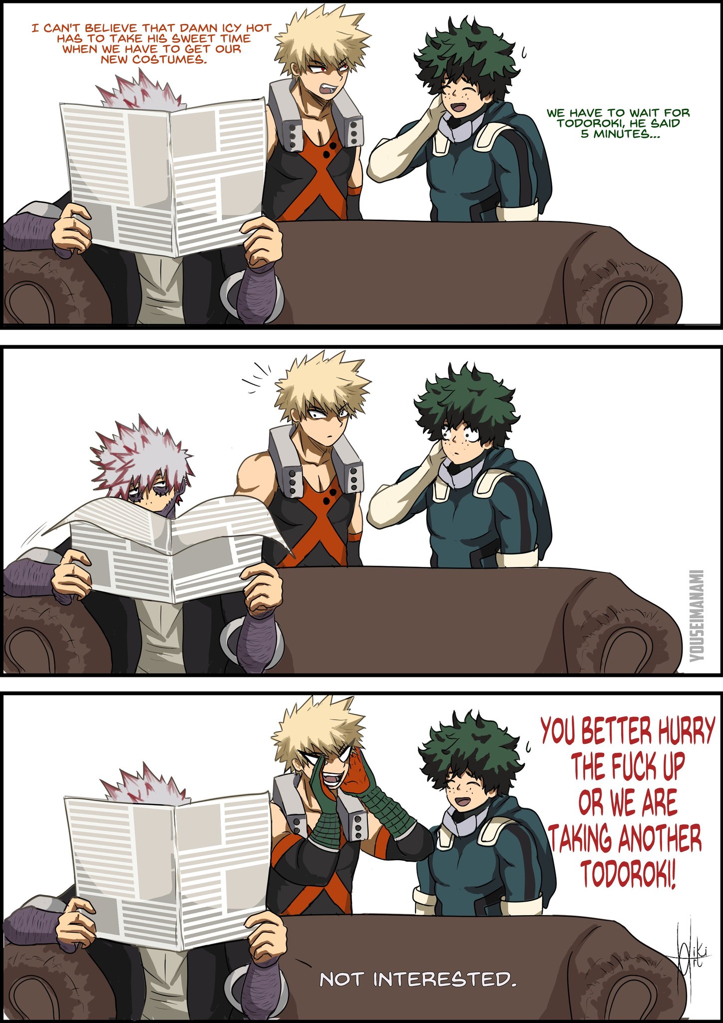 Triumvirate: TodoBakuDeku Zine - Finished on X: 3️⃣ Triumvirate: an MHA  zine about Deku, Bakugou, and...a Todoroki? Shouto better hurry up to snag  his new costume with the boys, or Dabi might