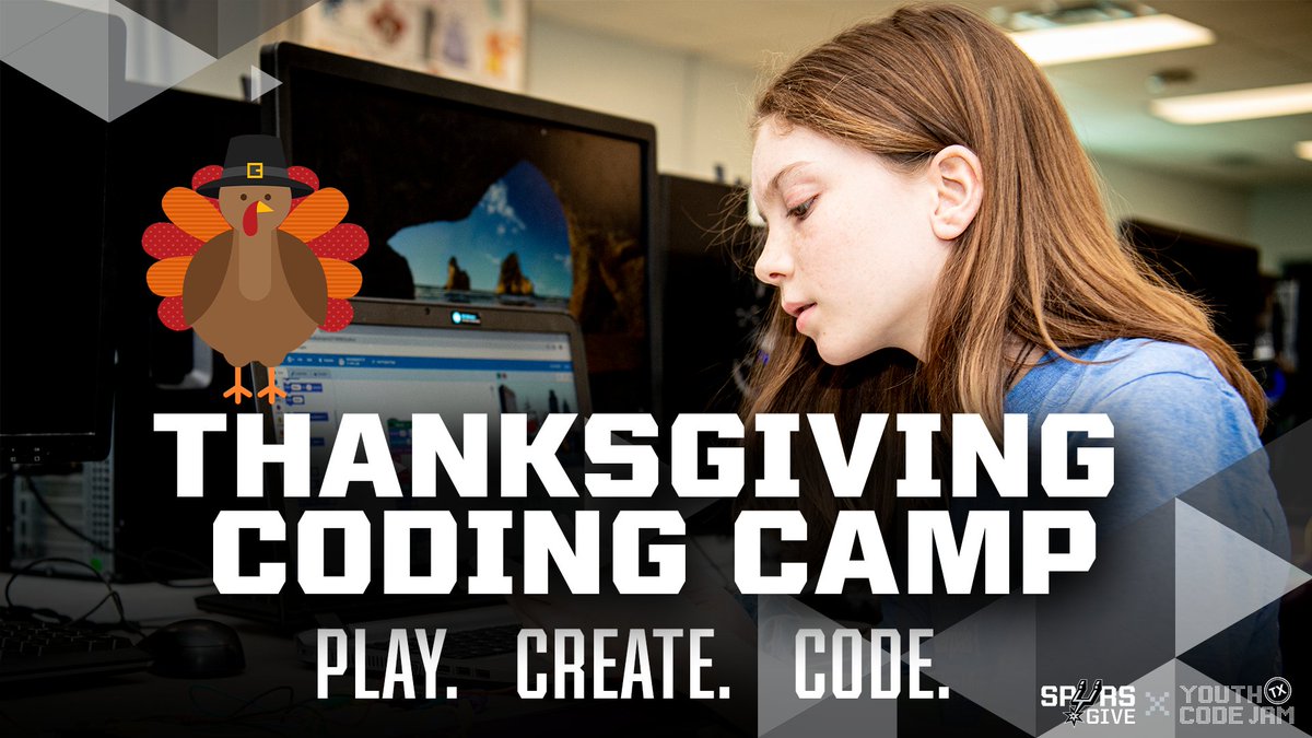 spurs_way's tweet photo. We're back with @YouthCodeJam for a Thanksgiving Coding Camp!💻🦃
Spend the next three days embarking on a fun and exciting digital adventure!
MORE ➡️ https://t.co/zMzE9kyRq9
#SpursGiveCoding https://t.co/t0j5ZLmFDG