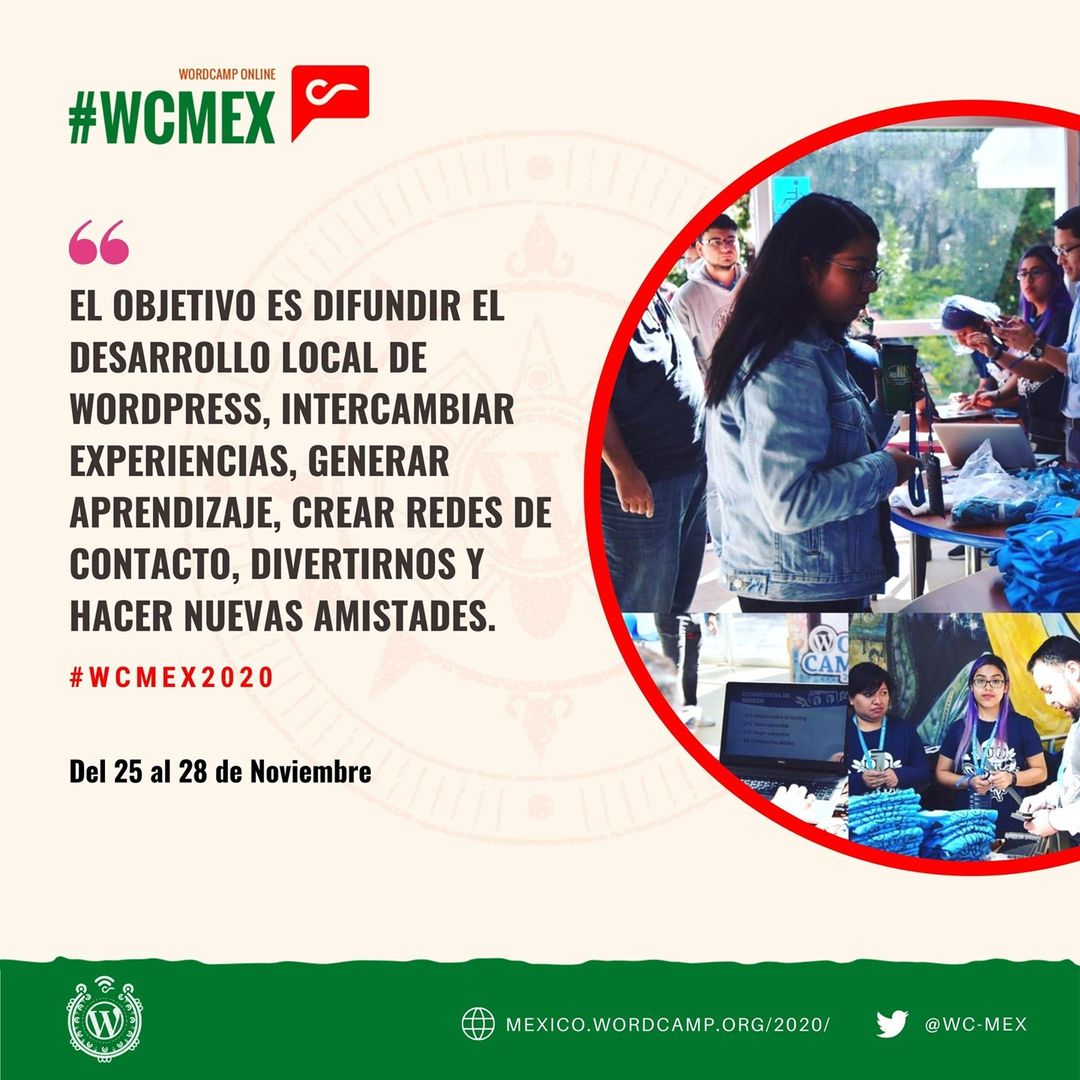 wpguadalajara's tweet photo. ¡WordPresseros!

Les recordamos que esta semana es la WordCamp México Online 2020.

Los invitamos a que se registren. Es del miércoles 25 al sábado 28 de noviembre.

¡Los esperamos!

#WCMEX #WCMEX2020 https://t.co/U01d6Rqc43