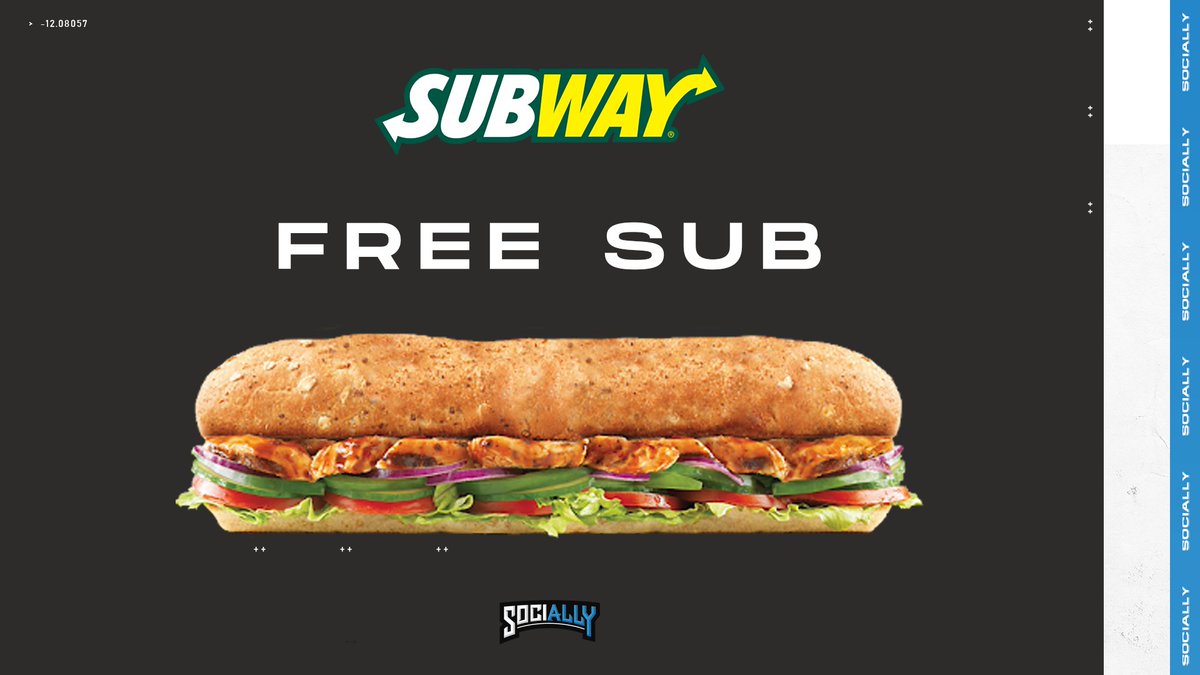 FREE SUB LOVE! 💚💙

To pass on the love we received from <a href="/SubwayUK/">Subway® UK</a> today, we want to buy your lunch tomorrow! To enter:

➕ Follow <a href="/SociallyEsports/">Socially</a> 
🔁 RT this tweet
🥪 Reply with your subway order

We'll announce the winner tomorrow lunch time! 💪