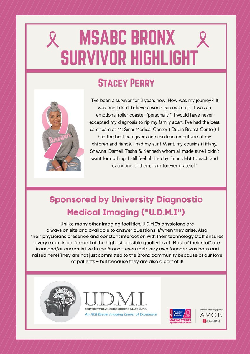 MakingBronx's tweet photo. It's Survivor Highlight Monday! today we are Highlighting Stacey Perry. Sponsored by @UNIVERSITY_DIAG https://t.co/jtWRuUCYbJ