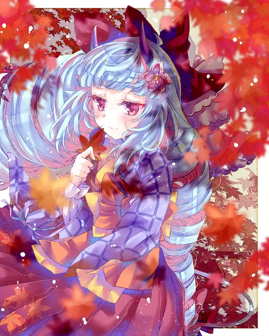 デルミン。紅葉の隙間に見えるは青空かな(自由律)ってくらいデルミンの髪の色と紅葉のコントラストが綺麗で衣装も可愛くて大好き…ただしラメカがちゃんと撮ってこなかったからうちにはいない(白目) 