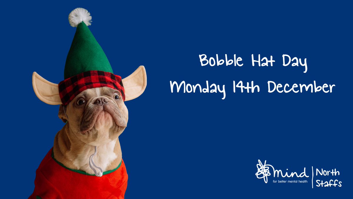 NorthStaffsMind's tweet photo. Join us for #BobbleHatDay on Monday 14th December! Don your favourite hat, donate £2 (or £1 for schools) and show your support for #bettermentalhealth this Christmas🎄 https://t.co/Mif1ae5EgF