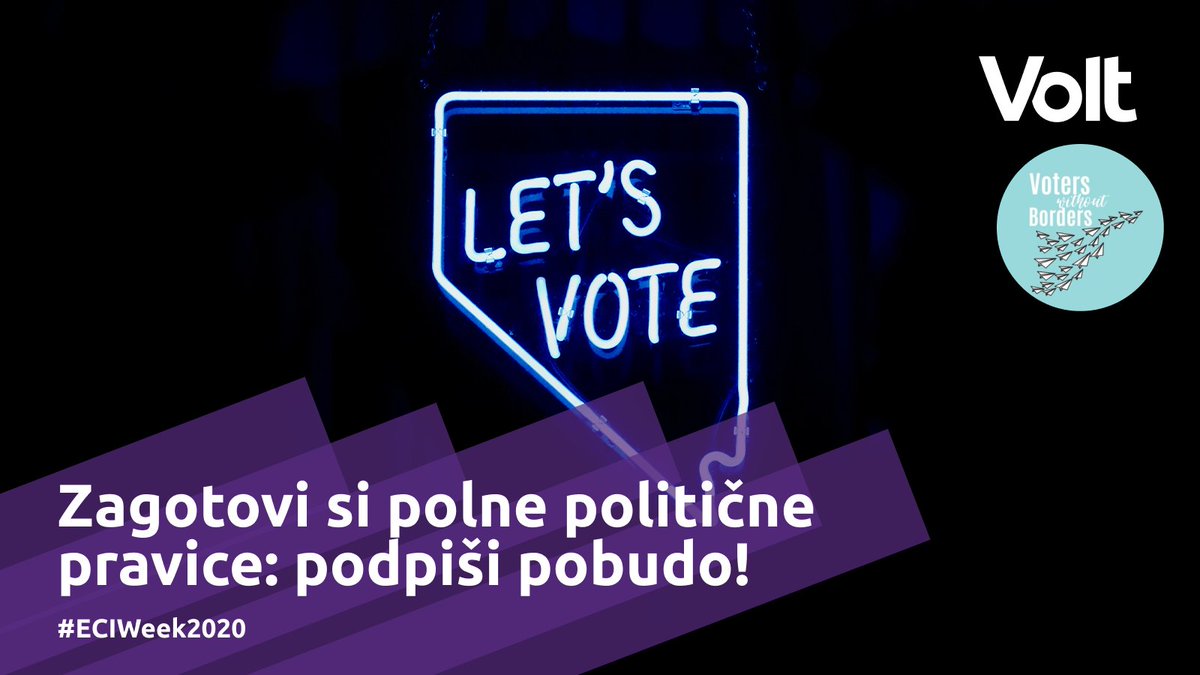 VoltSlovenija's tweet photo. Po končanem tednu #ECIWeek2020 vas želimo opozoriti na pobudo @VoterWOBorders
Njihov cilj? Zagotoviti politične pravice vsem državljanom EU v vseh državah EU.
Zakaj? Ker tisti, ki jih volitve najbolj prizadenejo (na primer Brexit), pogosto nimajo pravice glasovati
@ecas_europe https://t.co/ZZOSCJZB5v