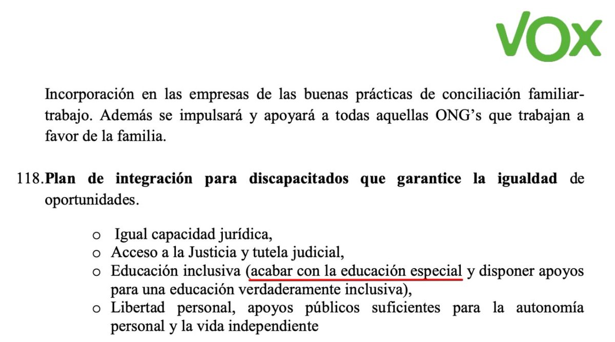 gerardotc's tweet photo. Nadie excepto VOX llevaría en su programa electoral una barbaridad como acabar con la educación especial. Nadie excepto VOX tendría la poca vergüenza de, un tiempo después, inventarse el bulo que la nueva ley acabará con la educación especial y manifestarse contra ello. https://t.co/xAGr8hKM9L