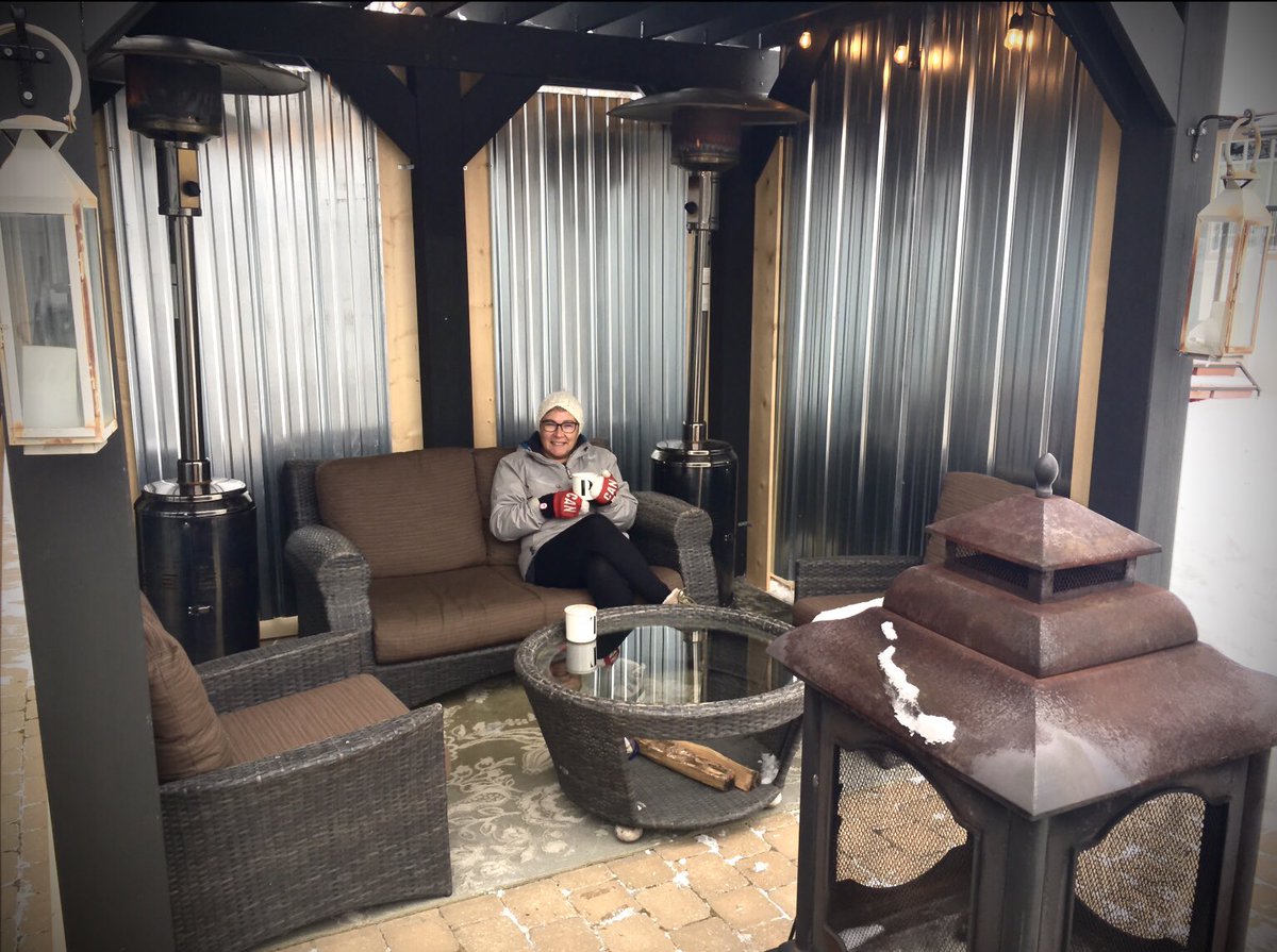 TrevorAslin's tweet photo. Backyard project complete! 
We think it will be a great spot to share a Blueberry Tea or a Hot Chocolate with Peppermint Schnapps 🔥❤️🔥
Petra named it the “Sugar Shack” 
#PergolaTransformation #LoveWhereYouLive #EmbraceTheSeason https://t.co/QURRmG7F9s