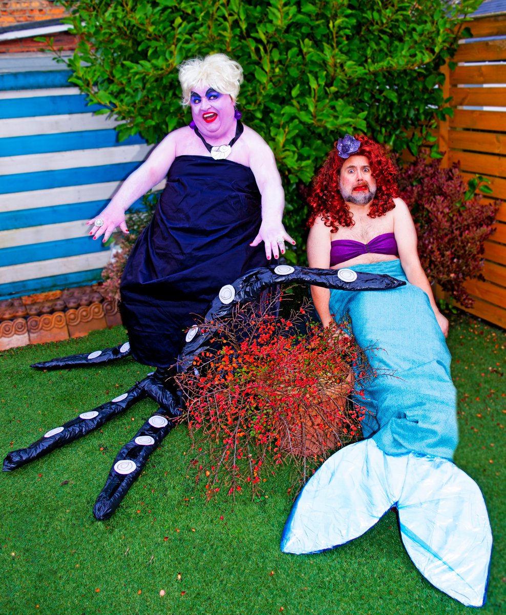 CreateIsolate's tweet photo. Today's Isolation Creation is #TheLittleMermaid - it might have been bright but it was freezing in the garden, probably about 4°c ... YIKES! @Disney @disneyplus #cosplaycouple #comedydoubleact #BikiniTopinNovember https://t.co/KS9Cx4ilxn
