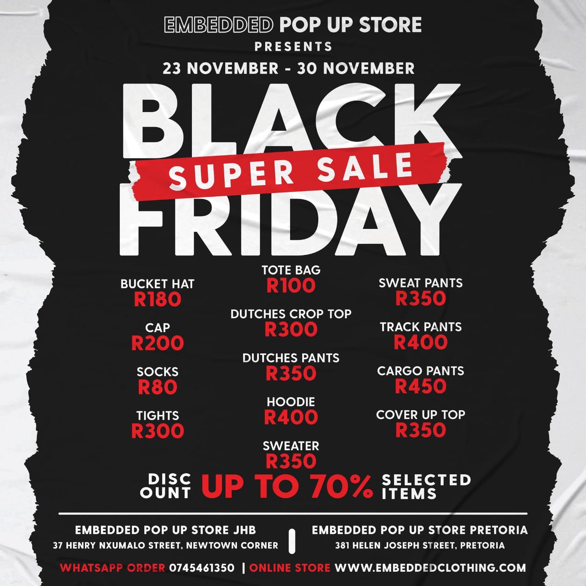 EMBEDDED_SA's tweet photo. A MASSIVE EMBEDDED BLACK FRIDAY WEEK SALE
πππ
#BlackFridayDeals
#EMBEDDEDSEASON https://t.co/A372tvXMLF