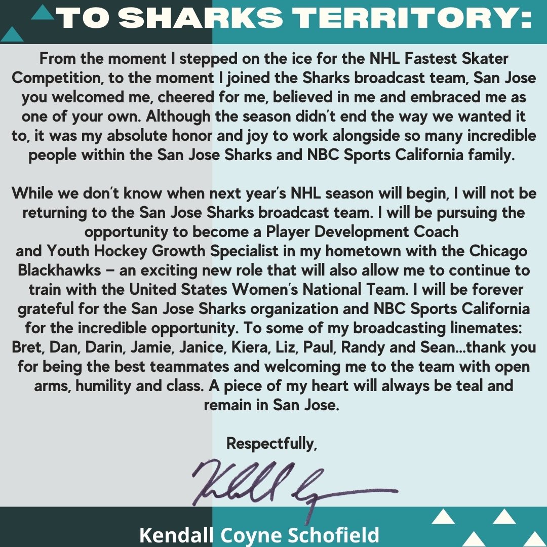 KendallCoyne's tweet photo. Thank you, San Jose. I’m coming home, Chicago. Time to get to work @nhlblackhawks! https://t.co/NUXEyX8wUz