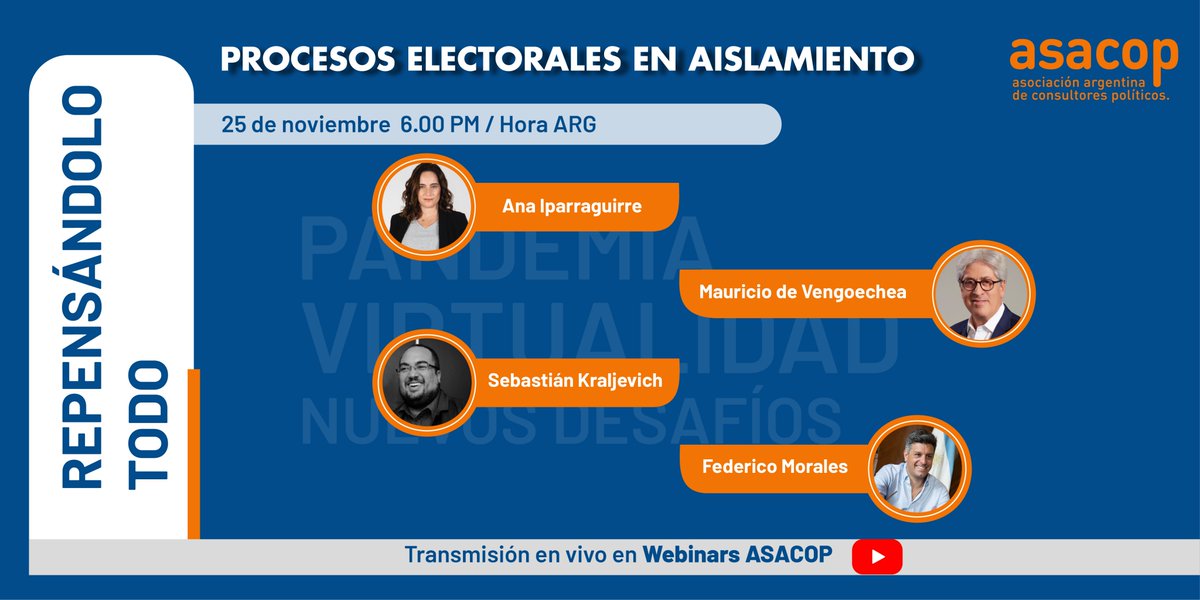 Asacop_arg's tweet photo. 📌Para el 2do encuentro y sobre los procesos electorales en aislamiento, estarán @anaiparraguirre @devengo @kraljevich con @moralesfederico como moderador https://t.co/hQsxsGR1Yf