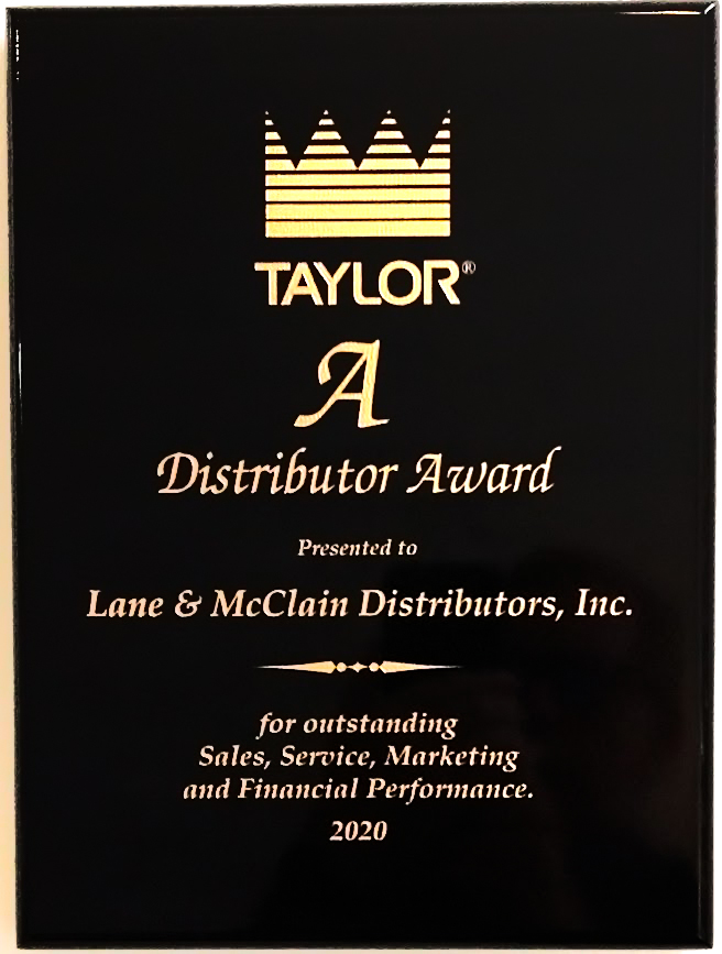 LaneAndMcClain's tweet photo. We are proud to announce we have received the A Distributor Award once more this year. This has been the toughest year for us all, but our stellar teams' dedication and hard work has been noticed by the Taylor Company. Thank you to everyone at Lane &amp; McClain for all you do. https://t.co/wk03odJ264