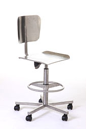 AISI 304 stainless steel laboratory chair with gas springs and caster wheels, a specific type of chair for a work environment