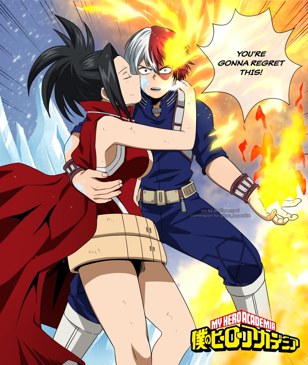 effasempai's tweet image. #bnha Momo Yaoyorozu x Shoto Todoroki #todomomo 
commission for @Lou_Lopez814 🤍❤️❄️🔥