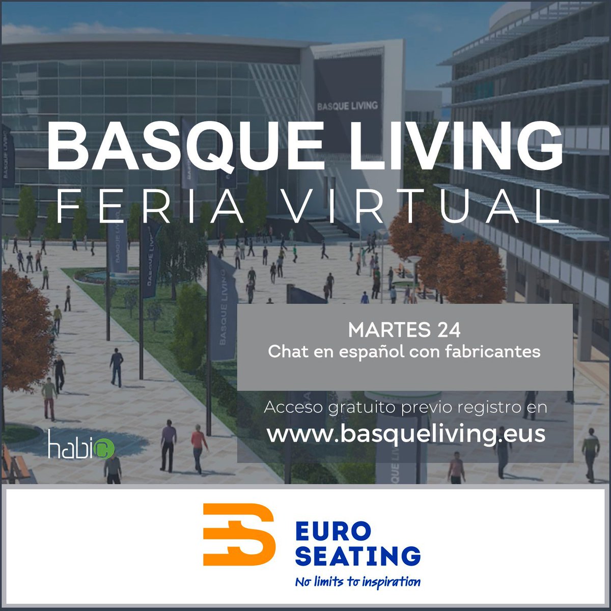 EuroSeating_Int's tweet photo. Mañana martes 24, último día de chat en español en la #feriavirtual #BasqueLiving @ClusterHabic. Acceso gratuito previa inscripción 👉 https://t.co/QPG2yyLnqv 
#euroseating #nolimitstoinspiration #virtualfair #wemanufactureseats #somosfabricantes https://t.co/n7CT9XklY9