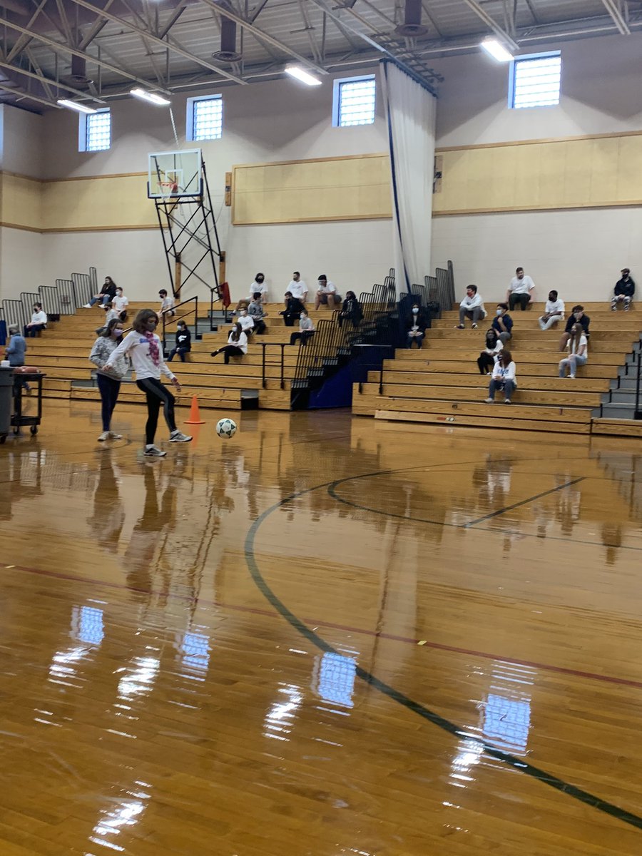 HurleyMiddle's tweet photo. White Team Cohort A participating in the soccer shoot! #SpiritGames https://t.co/57ci5umb0u