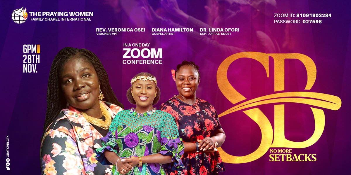 LoveReignsTv's tweet photo. Declare 'NO MORE SETBACKS" make a date with us! It's this weekend.
#theprayingwomen #fci #lovereignstv  #DianaHamilton https://t.co/CxW3AI43tS
