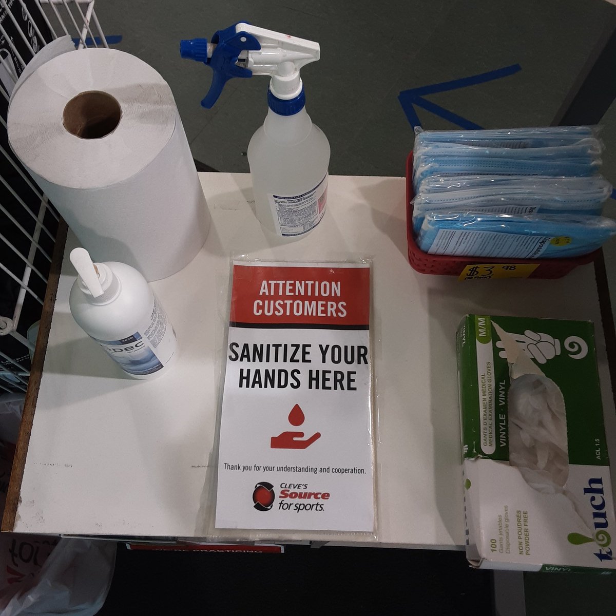 clevesfred's tweet photo. Our sanitation station is ready to go for our later hours this week, Wednesday, Thursday and Friday we will be open until 9pm and Saturday we are open until 8pm! Here at cleves we're working hard to slow the spread of covid-19 to remain a safe shopping environment for everyone!❤ https://t.co/BmYm1cdRIA