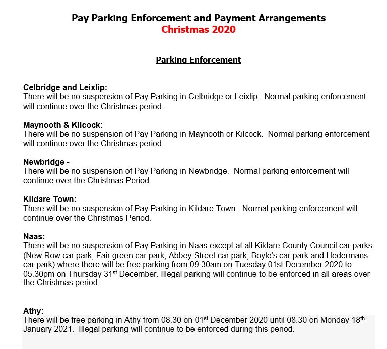 CHRISTMAS PARKING ARRANGEMENTS 2020