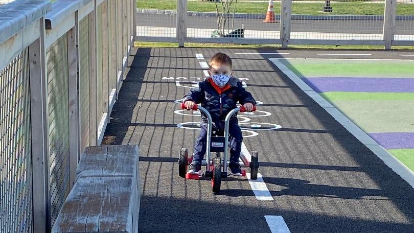 So happy to see our grant fundraising efforts put to good use. Check out this happy tot on his new trike at CFB <a href="/MillisSchools/">MillisPS</a>. #preschool, #grossmotorskills, #confidence, #coordination, #outdoorfun
