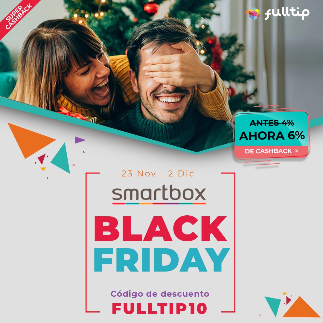 fulltip's tweet image. Seguimos con la ofertas de Súpercashback y descuento exclusivo de Fulltip!

Compra en Smartbox con el código FULLTIP10 y ahorra un 10% en tu compra, además llévate un reembolso del 6% (antes un 4%) durante la semana del Black Friday! 😉

fulltip.com/producto/Smart…